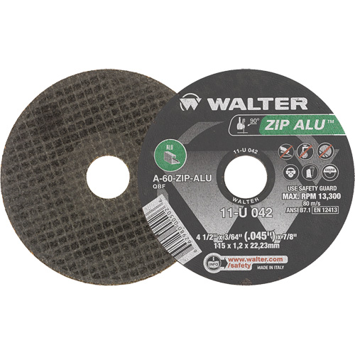 Zip Alu Cut-Off Wheel, 4-1/2" x 3/64", 7/8" Arbor, Type 1, Aluminum Oxide, 13300 RPM OSI Industrial Sales