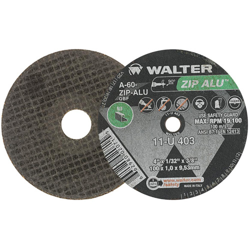 Meule ZIP ALU, 4" x 1/32", Arbre de 3/8", Type 1, Oxyde d'aluminium, 19100 Tr/min OSI Industrial Sales