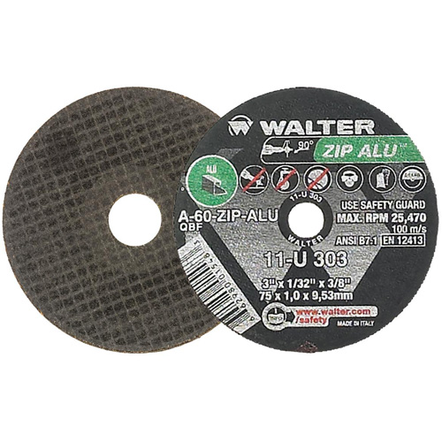 ZIP ALU Cutting Wheel, 3" x 1/32", 3/8" Arbor, Type 1, Aluminum Oxide, 25470 RPM OSI Industrial Sales