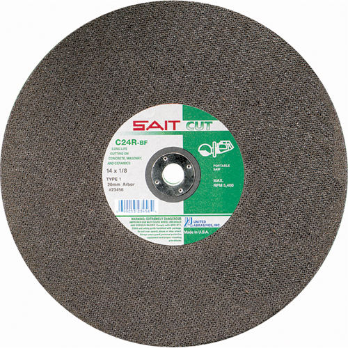 C24R Concrete High Speed Cut-Off Wheel, 14" x 1/8", 1" Arbor, Type 1, Silicon Carbide, 5400 RPM OSI Industrial Sales