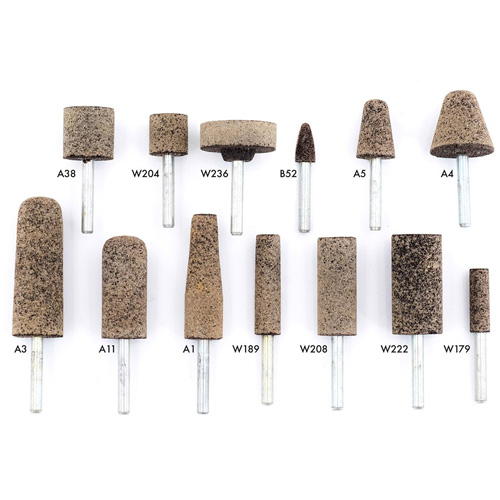 Meules r&eacute;sinoides mont&eacute;es sur tige A36Q, A11, Oxyde d'aluminium, 11/16" dia., 2" lo, 36 Grain OSI Industrial Sales