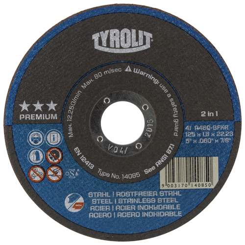 Cutting Disc, 5" x 1/16", 7/8" Arbor, Type 27, Aluminum Oxide, 12250 RPM OSI Industrial Sales