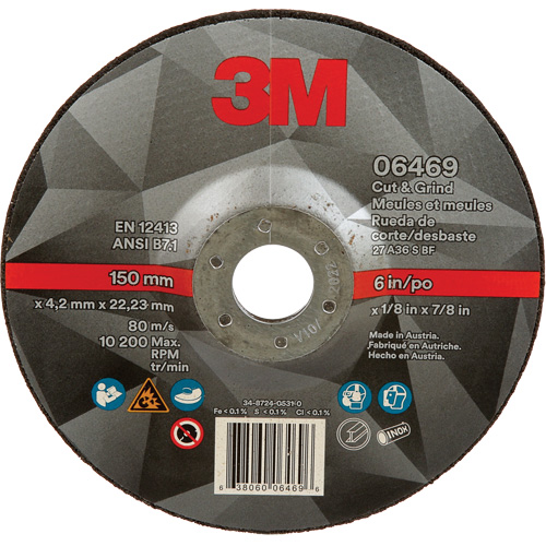 Cut & Grind Wheel, 6" x 1/8", 7/8" Arbor, Type 27, Ceramic OSI Industrial Sales