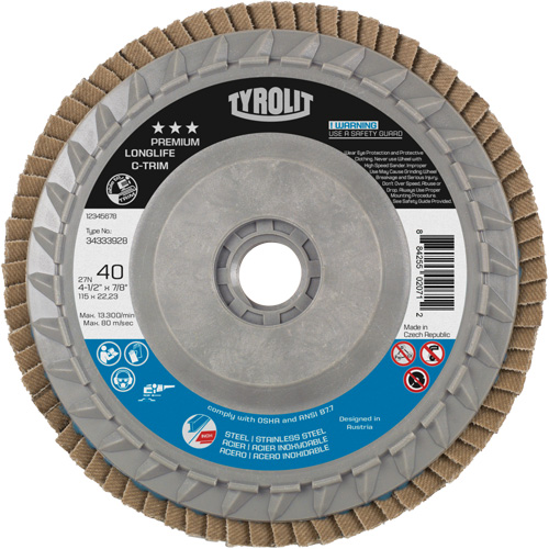 Disque &agrave; lamelles Long Life C-Trim, 4-1/2" x 5/8"-11, Type 27, Grain 40, Alumine de zirconium OSI Industrial Sales