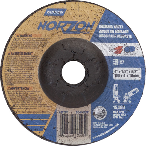 Meule NorZon Plus SGZ, 4" x 1/8", Arbre 5/8", C&eacute;ramique d'alumine, Type 27 OSI Industrial Sales