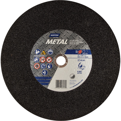 Metal A Chop Saw Cut-Off Wheel, 14" x 3/32", 1" Arbor, Type 01/41, Aluminum Oxide, 4365 RPM OSI Industrial Sales