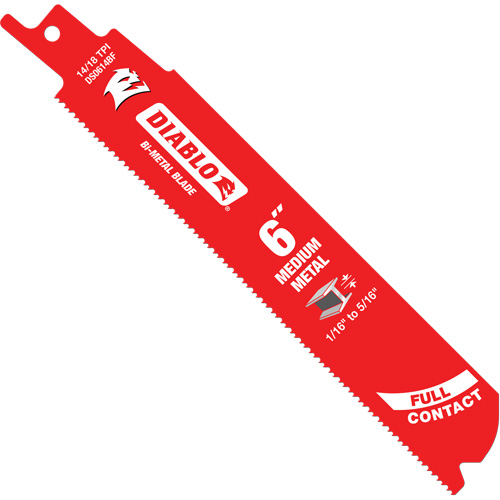 Medium Metal Reciprocating Saw Blade, Bi-Metal, 14-18 TPI, 6" L x 1" W OSI Industrial Sales