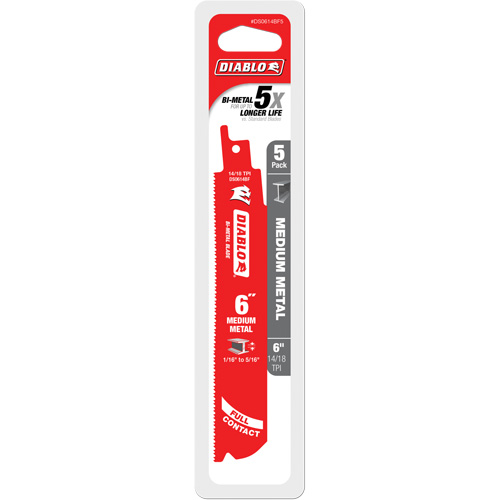 Medium Metal Reciprocating Saw Blade, Bi-Metal, 14-18 TPI, 6" L x 1" W OSI Industrial Sales