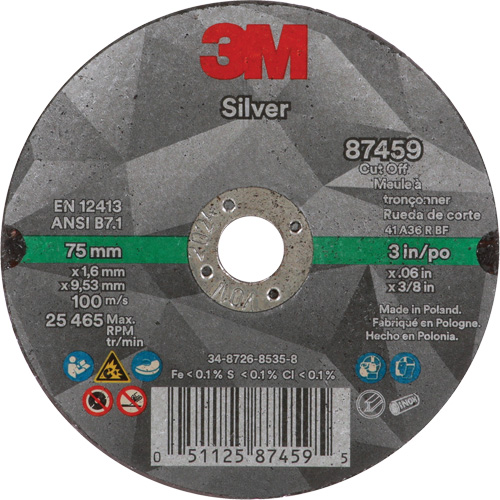 Meule &agrave; tronçonner Silver, 3" x 0,06", Arbre de 3/8"-24, Type 1, C&eacute;ramique, 25645 Tr/min OSI Industrial Sales