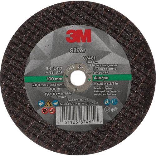 Silver Cut-Off Wheel, 4" x 0.04", 3/8"-24 Arbor, Type 1, Ceramic, 19100 RPM OSI Industrial Sales