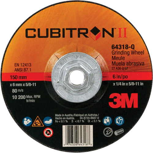 Cubitron II Quick Change Depressed Centre Grinding Wheel, 6" x 1/4", 5/8"-11 Arbor, Type 27, Ceramic OSI Industrial Sales