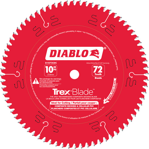 Lame de scie &agrave; d&eacute;couper Trex Blade, 10", 72 dents, Pour Plastique/Plastique OSI Industrial Sales