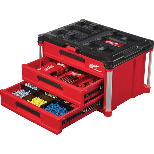 Boîte &agrave; outils avec 3 tiroirs Packout, 16-1/3" x 14-1/3" x 22-1/5", Noir/Rouge OSI Industrial Sales