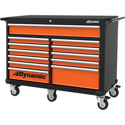 Roller Cabinet, 12 Drawers, 53" W x 24" D x 41" H, Black/Orange OSI Industrial Sales