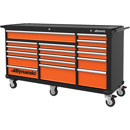 Roller Cabinet, 17 Drawers, 71" W x 24" D x 41" H, Black/Orange OSI Industrial Sales