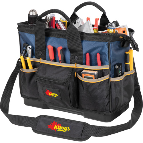 Molded Base Big-Mouth Tote Tool Bag, Ballistic Polyester, 23 Pockets, Black/Blue OSI Industrial Sales