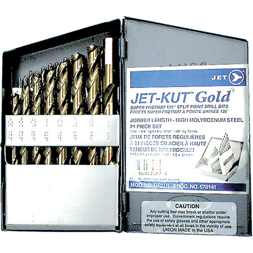 GF21R Jet-Kut&reg; Gold Super Premium Drill Bit Set, 21 Pieces, Steel OSI Industrial Sales