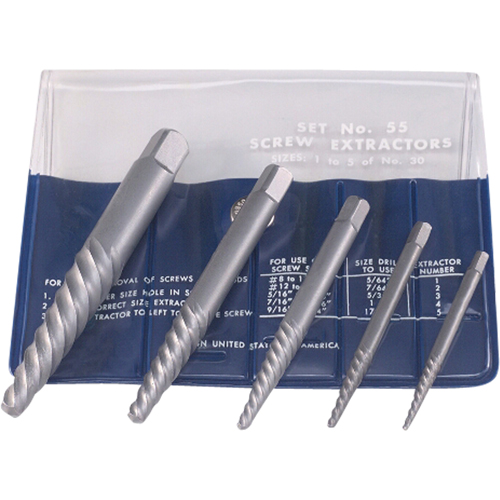 Screw Extractors - Screw Extractor Set in Fold-Up Pouch, 5 Pieces, High Carbon Steel OSI Industrial Sales