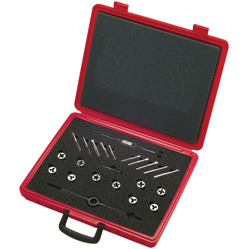 Jeux de tarauds et de fili&egrave;res avec tarauds manuels de production et fili&egrave;res rondes ajustables en acier au carbone, 20 Morceaux OSI Industrial Sales