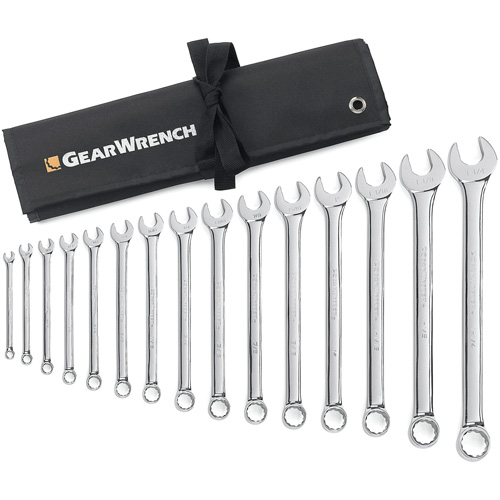 Jeu de cl&eacute;s longues &agrave; coupe &agrave; 12 pans avec pochette &agrave; outils roulable, Combinaison, 15 morceaux, Imp&eacute;rial OSI Industrial Sales