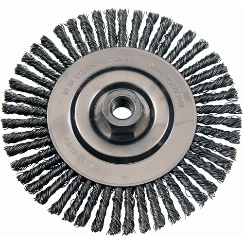 Brosses m&eacute;talliques &agrave; touret, Dia. 4-7/8", Fils 0,02", Arbre 5/8"-11, Acier inoxydable OSI Industrial Sales