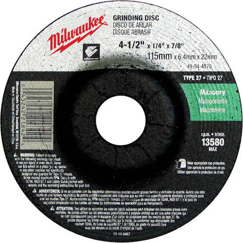 Grinding Wheel, 4-1/2" x 1/4", 7/8" Arbor, Silicon Carbide, Type 27 OSI Industrial Sales