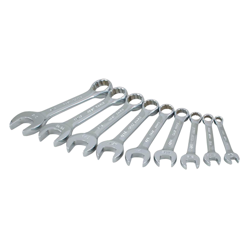 Stubby Wrench Set, Combination, 9 Pieces, Imperial OSI Industrial Sales