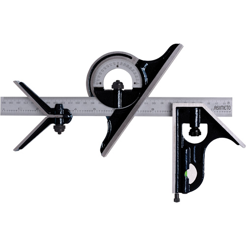 Jeu d'&eacute;querres combin&eacute;es avec gradations m&eacute;triques et imp&eacute;riales, 4 mrcx., 1/64"/0,5 mm Graduations, Acier, Ordinaire OSI Industrial Sales