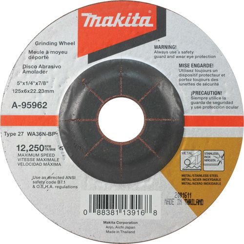 Meule inox, 5" x 1/4", Arbre 7/8", Oxyde d'aluminium, Type 27 OSI Industrial Sales