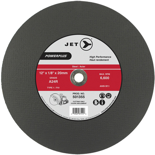 A24R PowerPlus Cut-Off Wheel, 12" x 1/8", 20 mm Arbor, Type 1, 6600 RPM OSI Industrial Sales