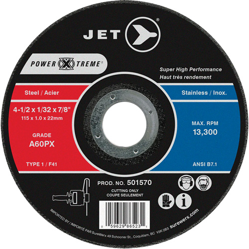 A60PX Power-Xtreme Cut-Off Wheel, 4-1/2" x 1/32", 7/8" Arbor, Type 1, 13300 RPM OSI Industrial Sales