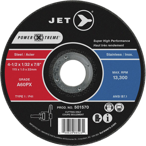A46PX Power-Xtreme Cut-Off Wheel, 4-1/2" x 1/16", 7/8" Arbor, Type 1, 13300 RPM OSI Industrial Sales