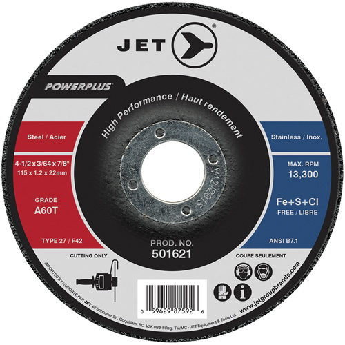 A60T PowerPlus Cut-Off Wheel, 4-1/2" x 3/64", 7/8" Arbor, Type 27, 13300 RPM OSI Industrial Sales