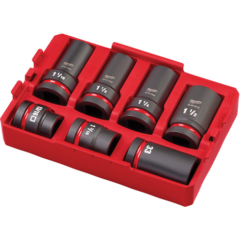 Jeu de douilles SAE & m&eacute;triques Packout Shockwave Impact Duty pour l'entrtien de roues, 7 Morceaux, Prise de 1" OSI Industrial Sales