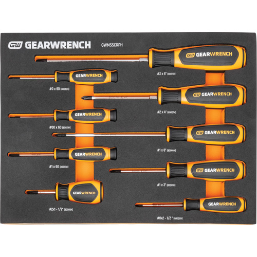 Phillips&reg; Dual Material Screwdriver Set in Foam Storage Tray, 9 Pcs. OSI Industrial Sales