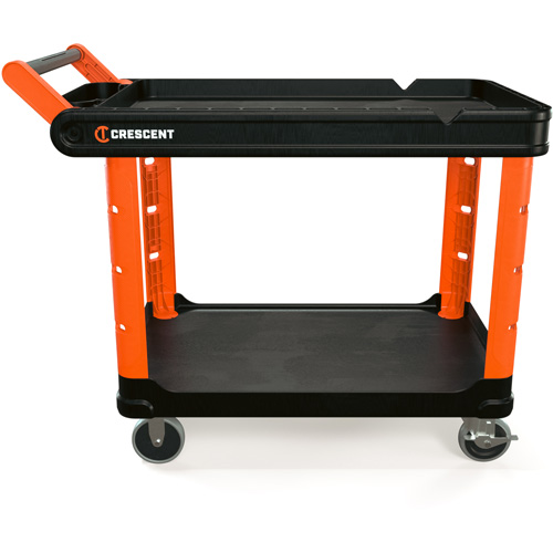 RAILWORKS 2-Shelf Industrial Utility Cart with 5" Hard Casters, 47" L x 24-1/2" W x 34" H, Black/Orange OSI Industrial Sales