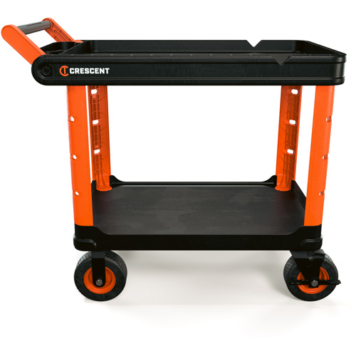 RAILWORKS 2-Shelf Industrial Utility Cart with 8" Casters, 47" L x 24-1/2" W x 37-4/5" H, Black/Orange OSI Industrial Sales