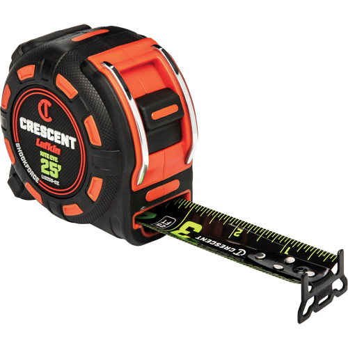 SHOCKFORCE NITE EYE Tape Measure, 1-1/4" x 25', Imperial Graduations OSI Industrial Sales