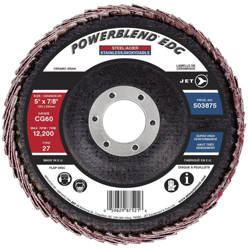POWERBLEND EDG Curved Edge Flap Disc, 5" x 7/8", Type 27, CG60 Grit, Ceramic OSI Industrial Sales