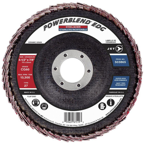 POWERBLEND EDG Flap Disc, 4-1/2" x 7/8", Type 27, CG60 Grit, Ceramic OSI Industrial Sales