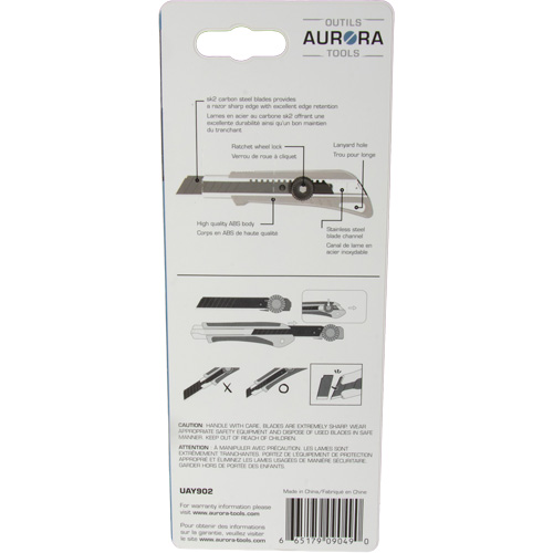 Couteau professionnel de 18 mm avec verrouillage &agrave; cliquet, Acier inoxydable, Robuste, Prise en Plastique OSI Industrial Sales