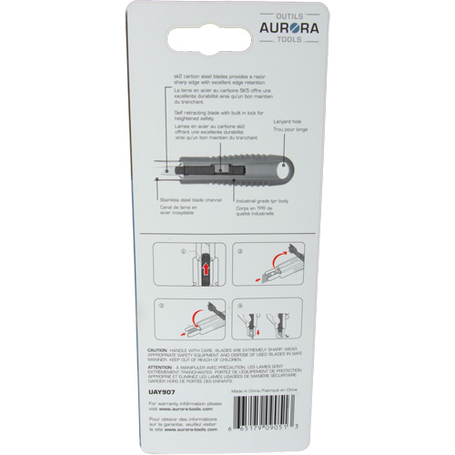 Couteau de s&eacute;curit&eacute; r&eacute;tractable standard, Acier inoxydable, Prise en Caoutchouc OSI Industrial Sales
