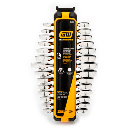 72-Tooth 12 Point Stubby Wrench Set, Ratcheting Combination, 14 Pieces, Imperial and Metric OSI Industrial Sales