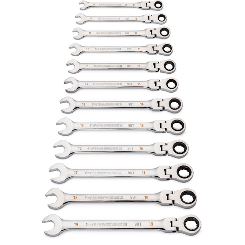 90-Tooth 12 Point Wrench Set, Flex Head/Ratcheting Combination, 12 Pieces, Metric OSI Industrial Sales