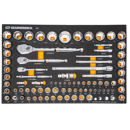 1/4", 3/8" & 1/2" 90-Tooth SAE/Metric Mechanics Tool Set with Foam Storage Tray OSI Industrial Sales