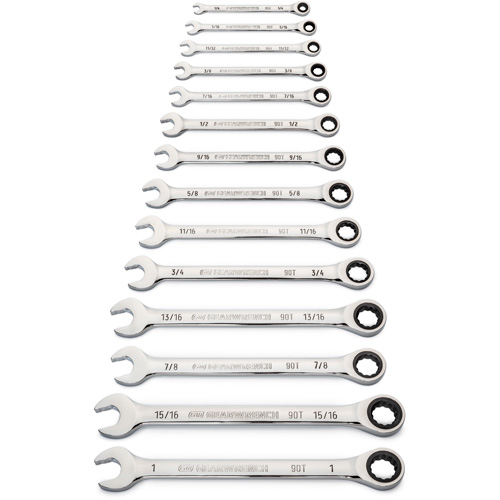 90-Tooth 12 Point SAE Wrench Set, Ratcheting Combination, 14 Pieces, Imperial OSI Industrial Sales