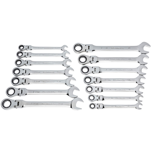 72-Tooth 12 Point Wrench Set, Flex Head/Ratcheting Combination, 14 Pieces, Imperial and Metric OSI Industrial Sales