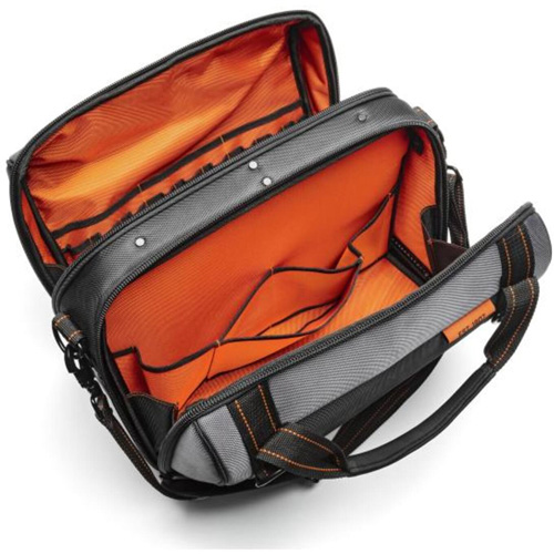 17" Tradesman Closed Top Tool Bag, Polyester, 3 Pockets, Black/Grey/Orange OSI Industrial Sales