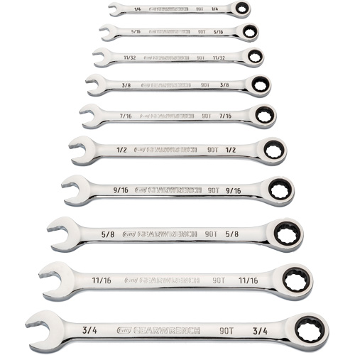 90-Tooth 12-Point Wrench Set, Ratcheting Combination, 10 Pieces, Imperial OSI Industrial Sales