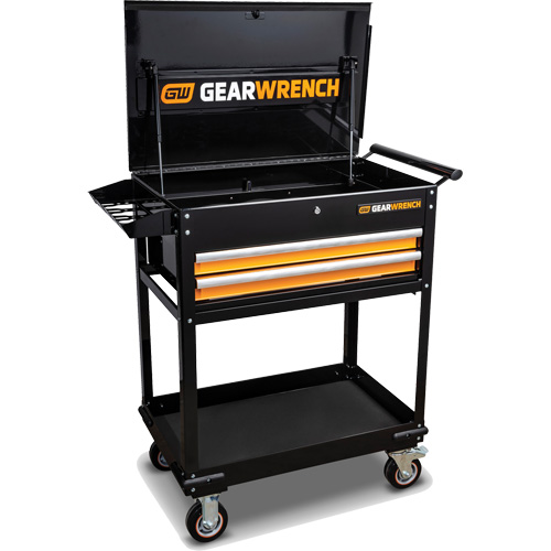 Utility Cart, 2 Drawers, 32-1/2" W x 42" H, Black/Orange OSI Industrial Sales